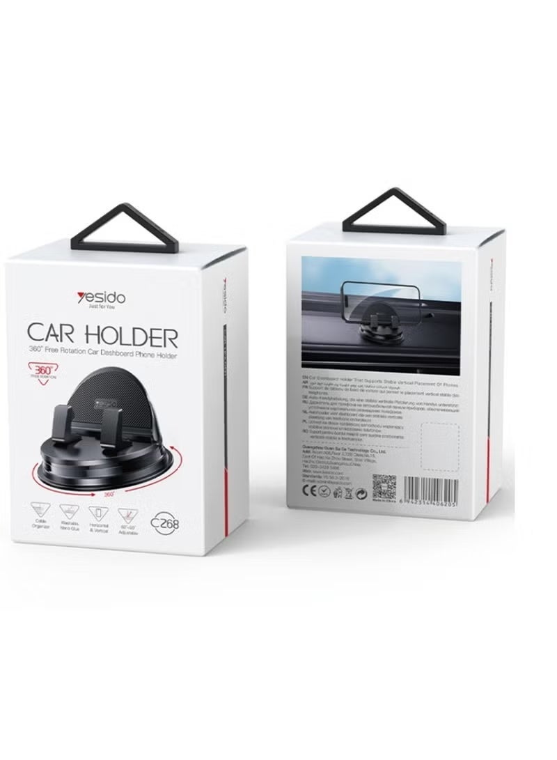 Yesido حامل هاتف السيارة C268 مع قاعدة دوارة 360 درجة، حامل موبايل عالمي قابل للتعديل، قاعدة مستقرة مضادة للانزلاق للاستخدام على لوحة القيادة - أسود - Image 2